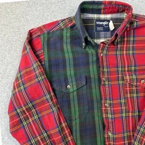 Wrangler Mens Patchwork Plaid Flannel Shirt Western Deconstructed‎ Multi Color M